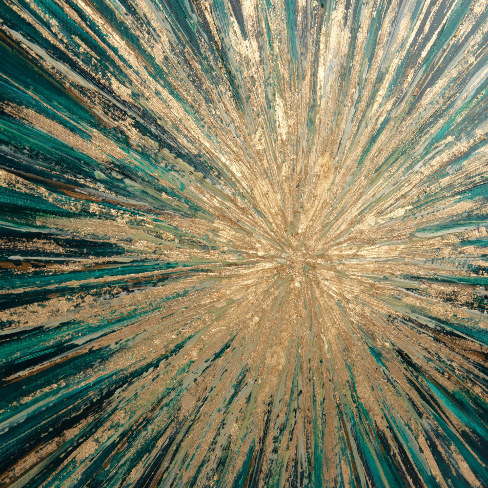 Toile peinte verte et dorée, 70x70 cm