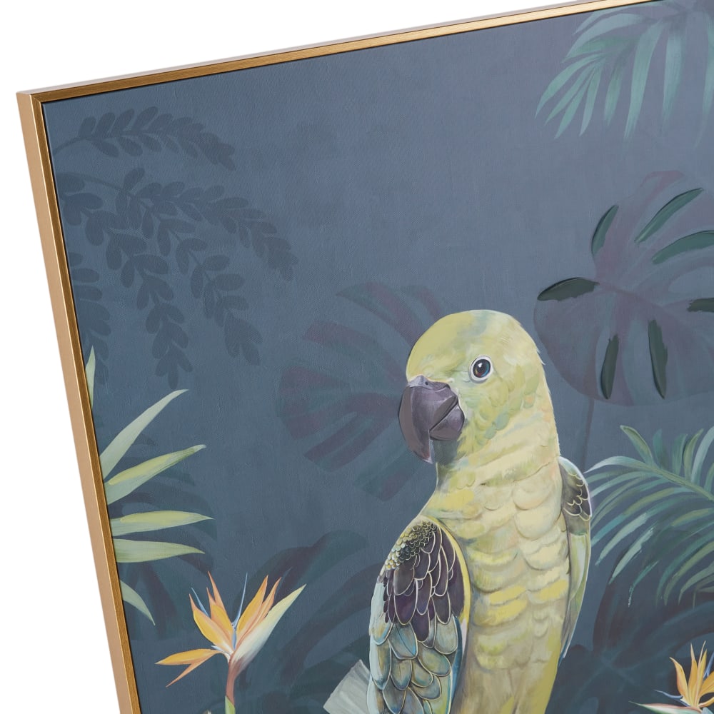 Toile perroquet vert et doré 88x115