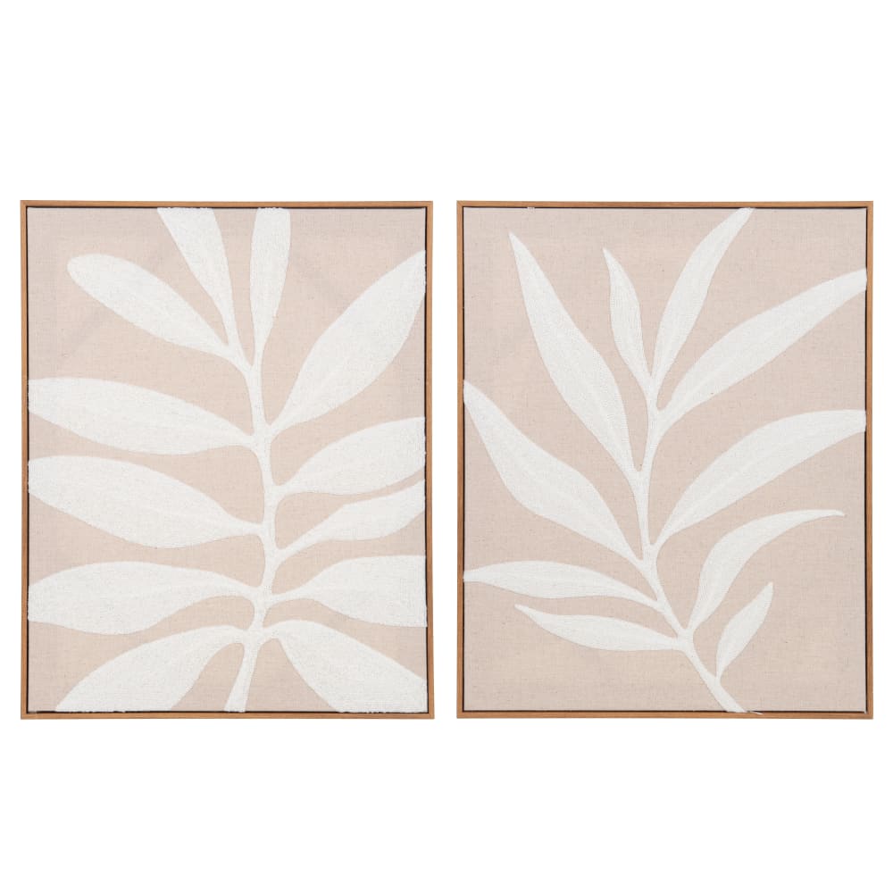 Toiles brodées beiges, marron et blanches (x2) 40x50 cm