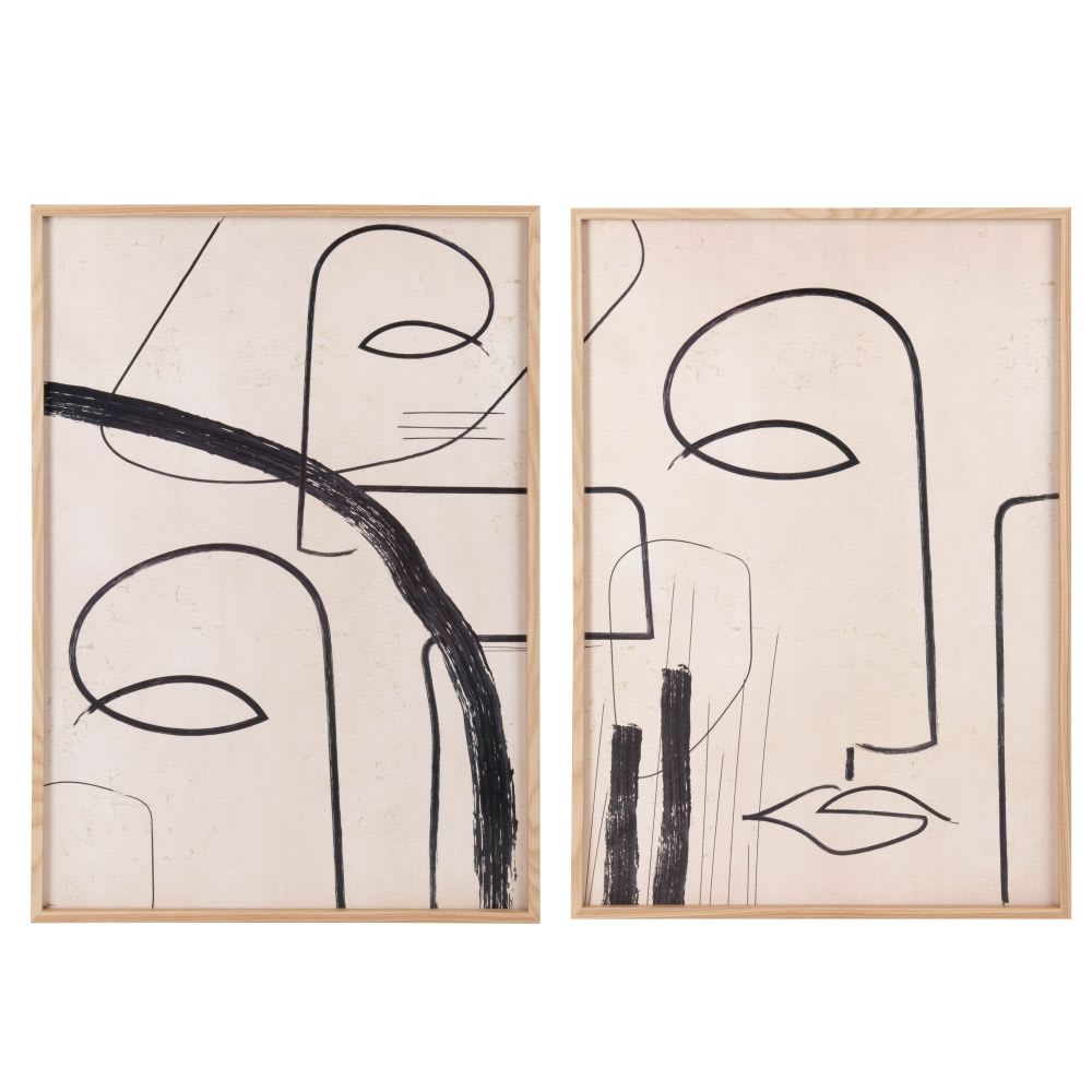 Toiles diptyques abstraites beiges et noires, 84x60 cm