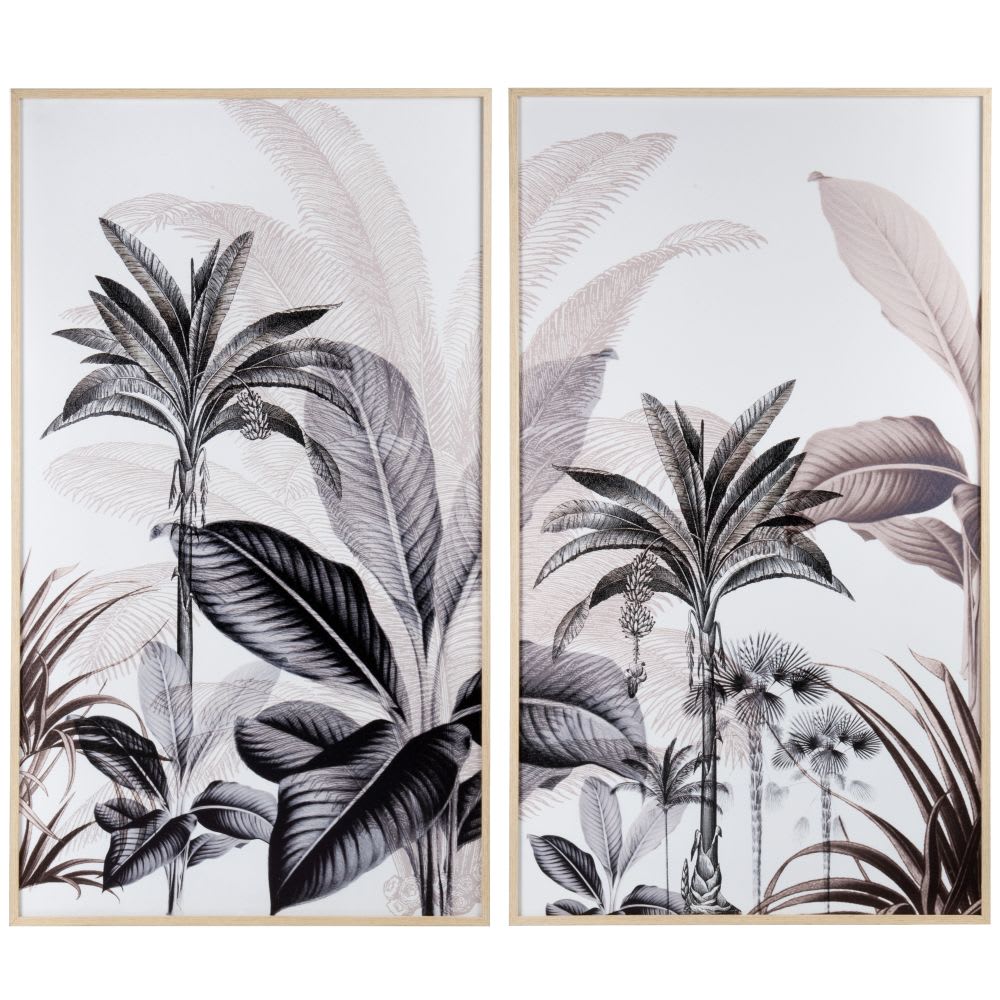 Toiles diptyques jungle blanches, grises et beiges, 104x90 cm — Beyit
