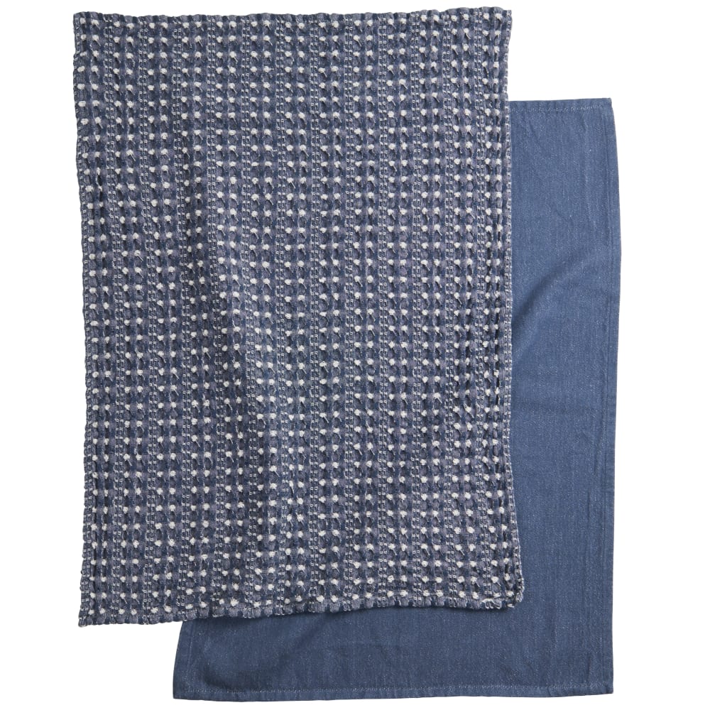 Torchons en coton biologique imitation denim et nid d'abeille bleu et blanc 50x70 - Maisons du Monde