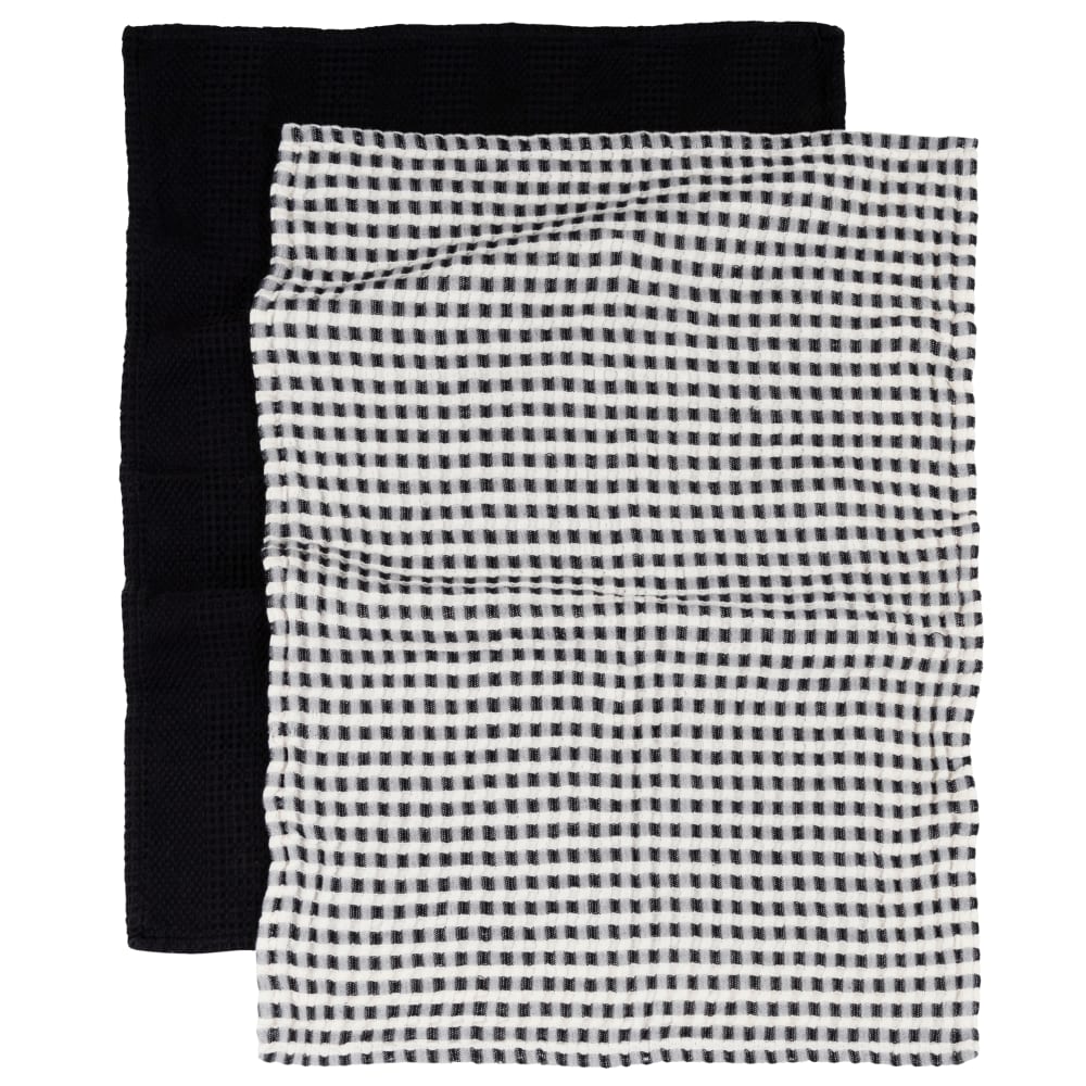 Torchons en coton biologique nid d'abeille noir et blanc 50x70 (x2) - Maisons du Monde