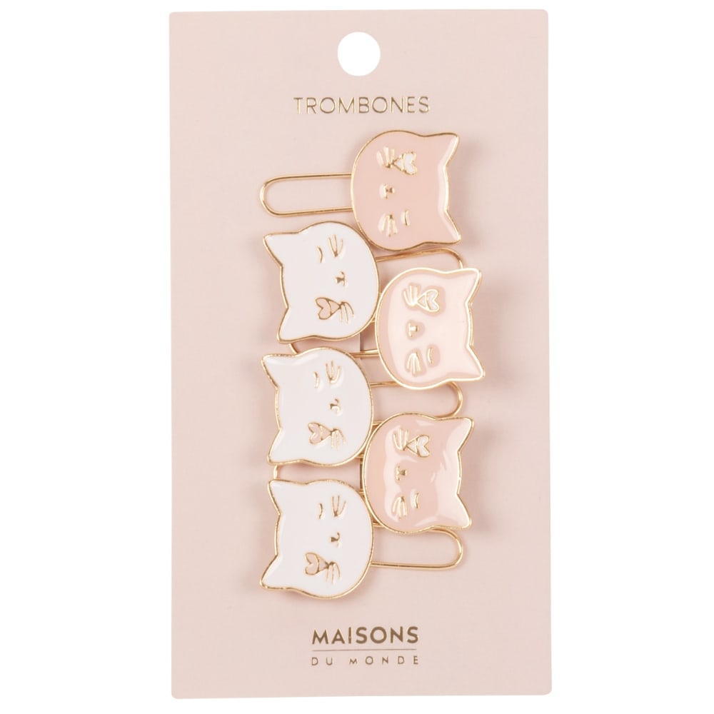 Trombones têtes de chats roses et blancs (x6)