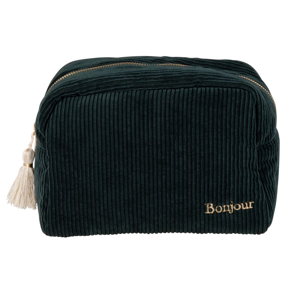 Trousse en velours côtelé vert et broderie dorée L23