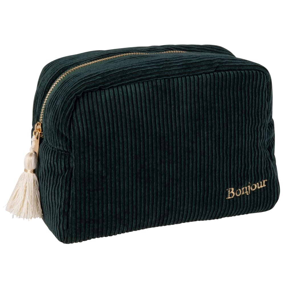 Trousse en velours côtelé vert et broderie dorée L23 - Maisons du Monde