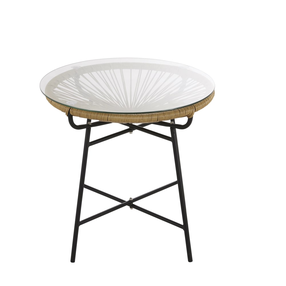 Tuintafeltje uit gevlochten gerecycleed hars met rotaneffect en glas 52 cm - Maisons Du Monde