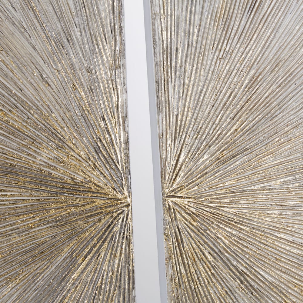 Tweeluik op doek in wit, goud en beige, 160 x 120 cm. - Maisons