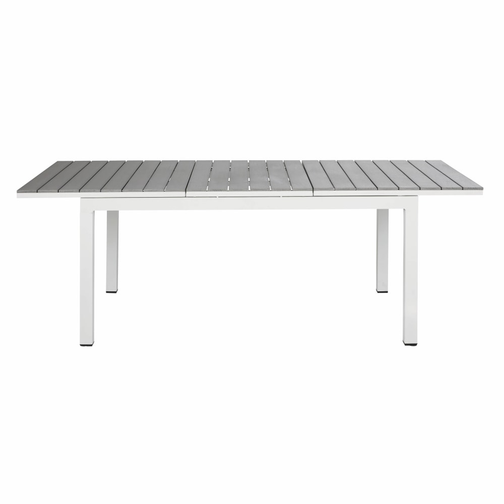 Uitschuifbare tuintafel van lichtgrijs en grijswit aluminium met