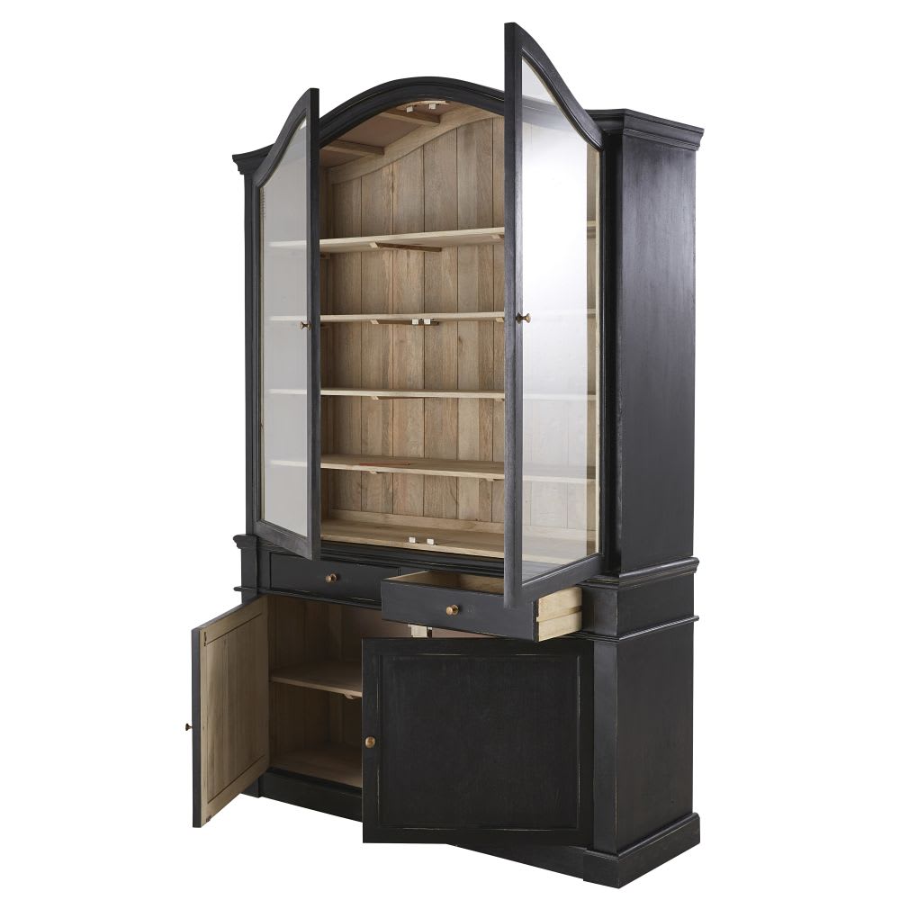 Vaisselier 4 portes 2 tiroirs en manguier massif noir L170 - Maisons du Monde