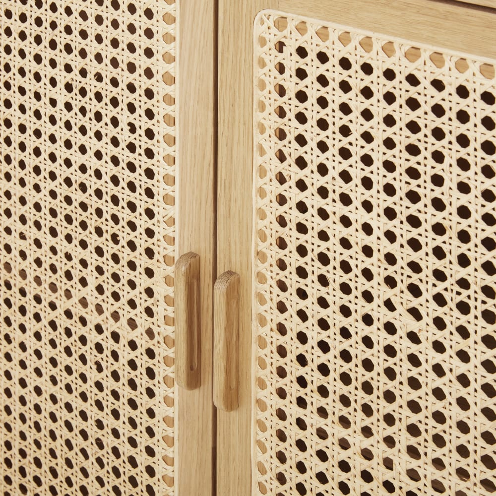Vaisselier en bois de chêne et cannage en rotin, L180 cm — vue 4
