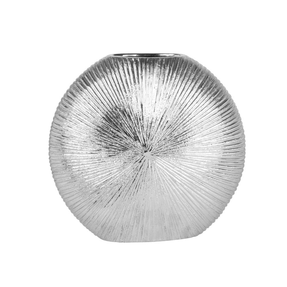 Vase coquillage en grès argenté H27