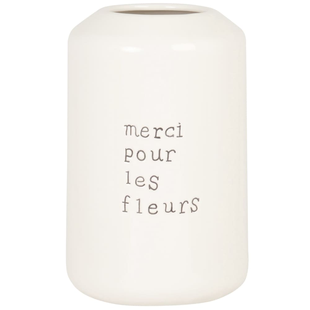 Vase en dolomite écrue "Merci pour les fleurs" H24