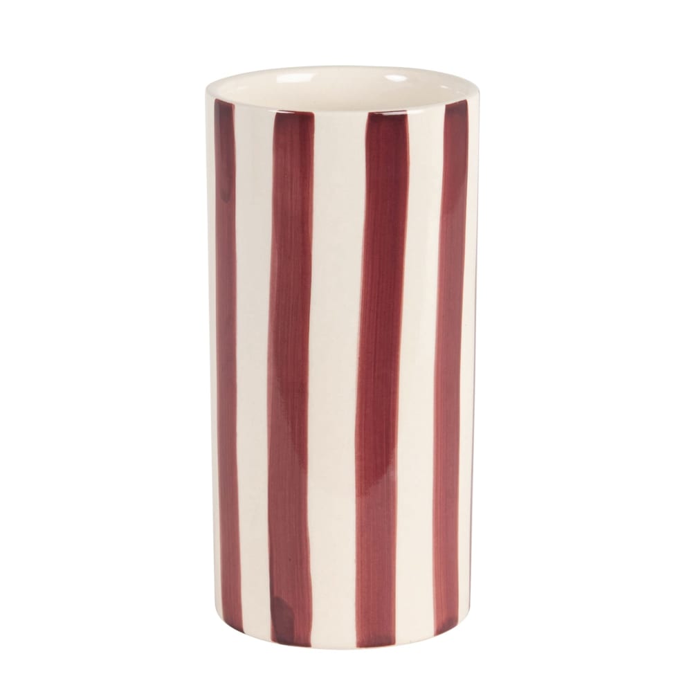 Vase en grès à rayures bordeaux et crème H21