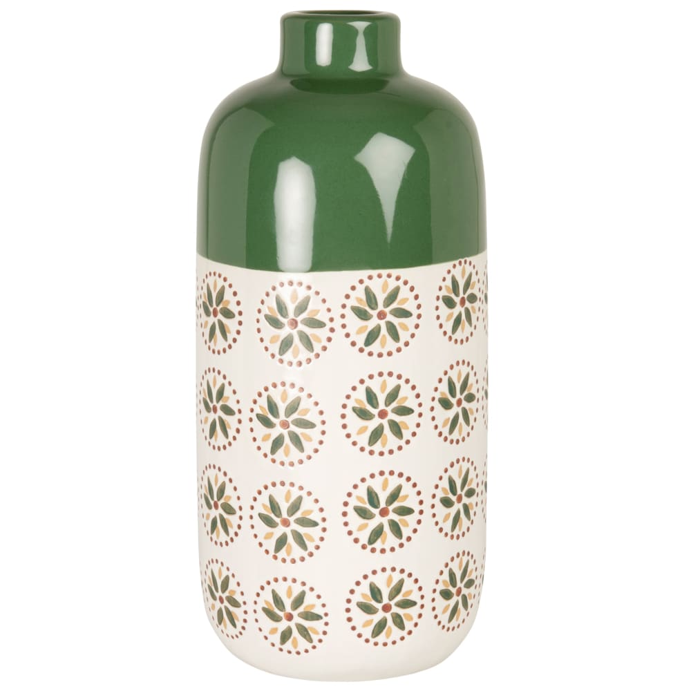 Vase en grès blanc et vert H30