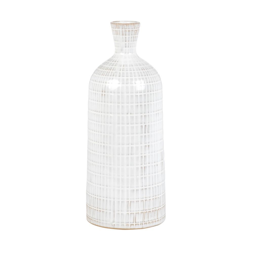 Vase en grès gris et blanc motifs graphiques H28