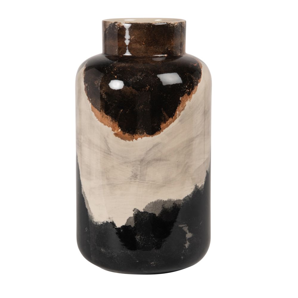 Vase en grès noir, moka et beige H33