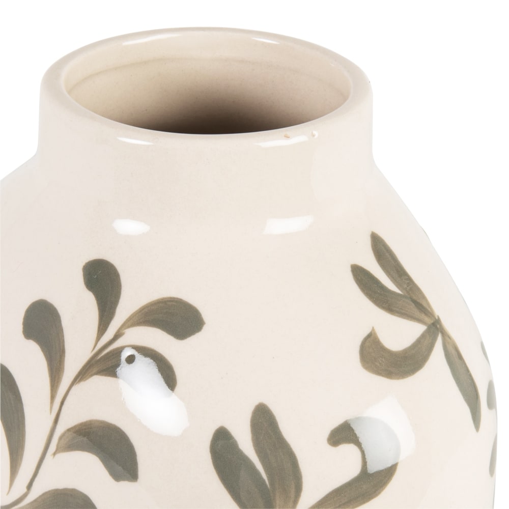 Vase mit Pflanzenmotiv aus Steinzeug, weiß H22cm - Maisons Du