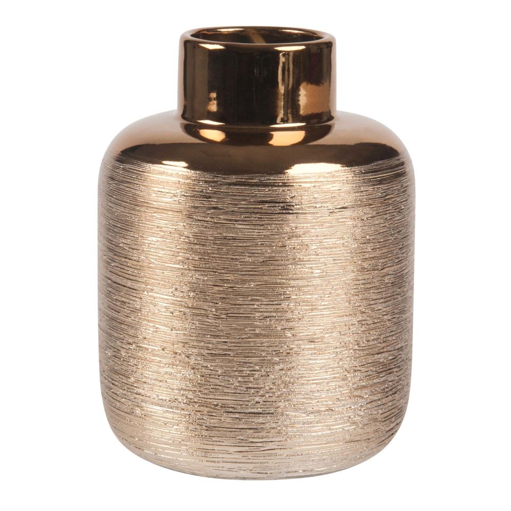 Vase strié en grès doré H16