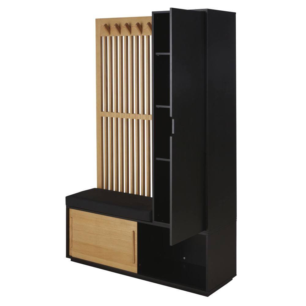 Vestiaire modulable 3 portes avec portant en bois de frêne gris anthracite L122