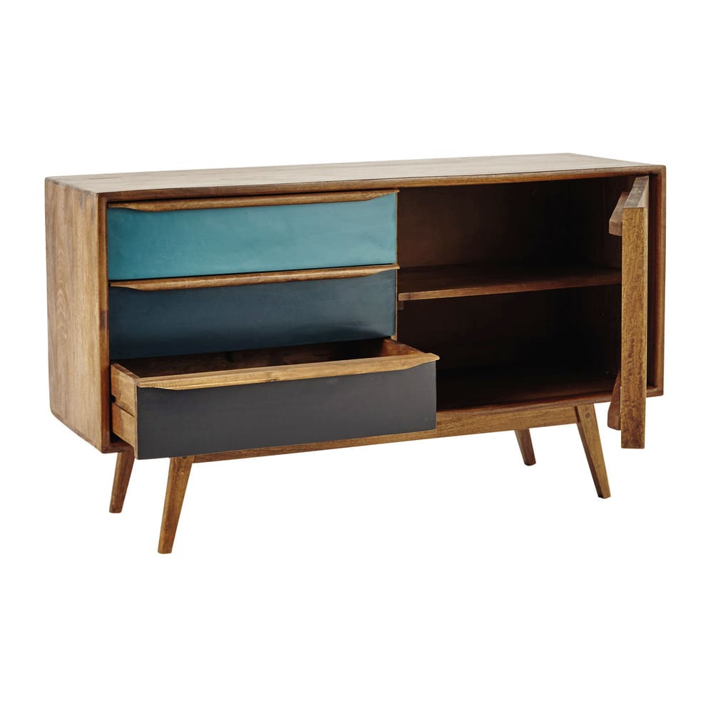 Vintage blauwe mangohouten dressoir 127 cm - Maisons Du Monde