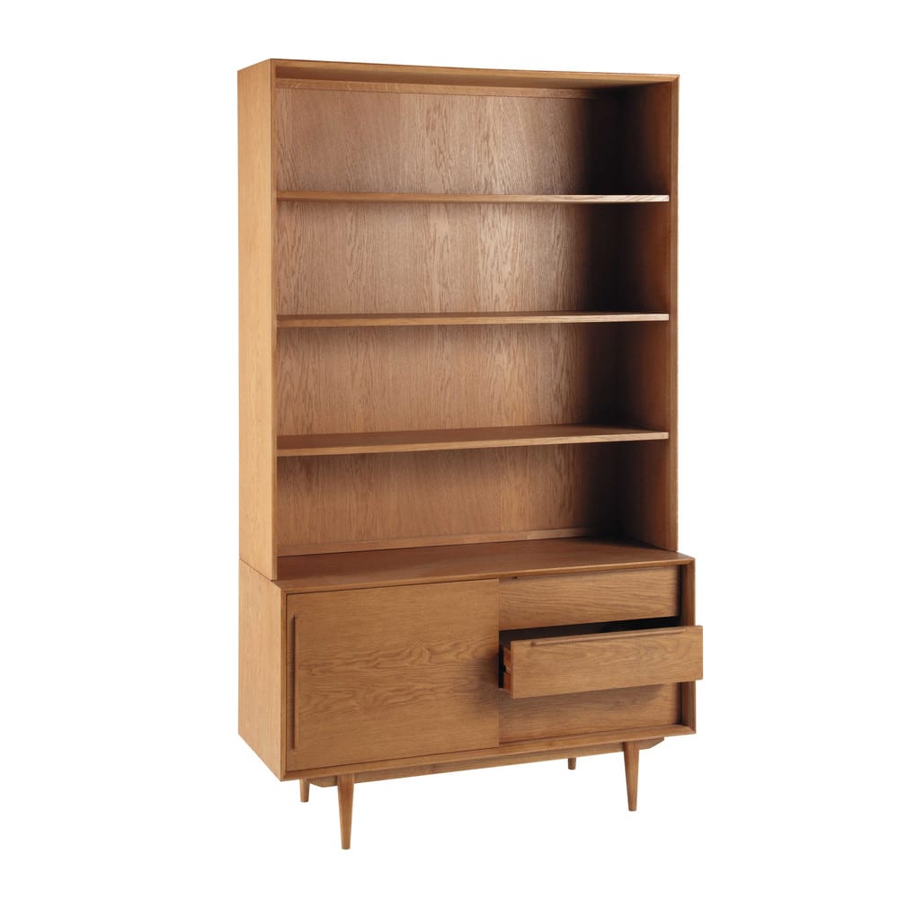 Vintage-Bücherregal aus Eiche mit 3 Schubladen und 1 Tür, 120 cm