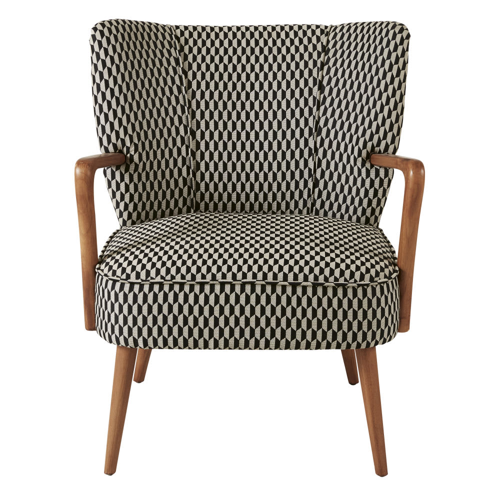 Vintage-Sessel mit schwarzen und weißen grafischen Motiven -