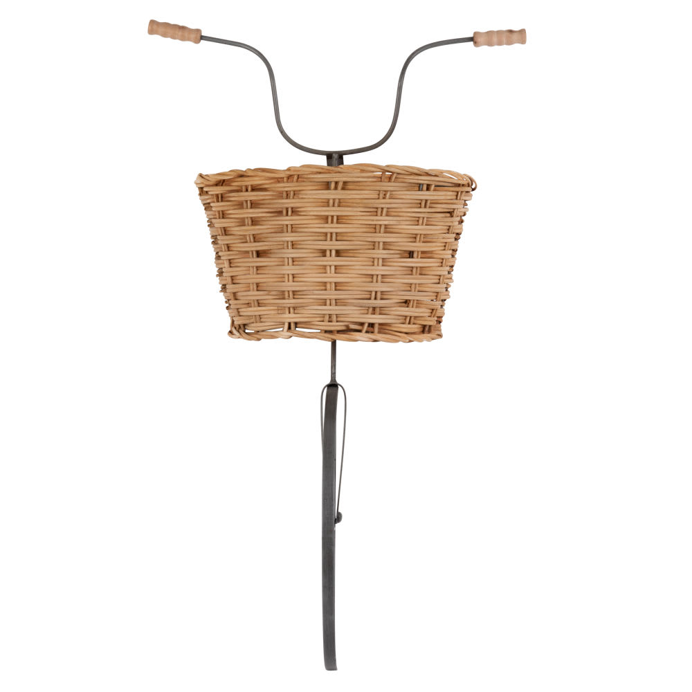 Wanddeko Fahrrad aus schwarzem Metall und Rattan 40x63