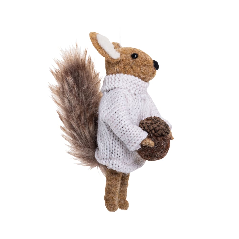 Weihnachtsanhänger Eichhörnchen aus Wolle, braun und weiß -