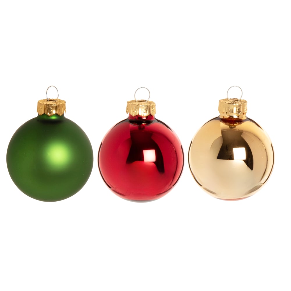 Weihnachtskugeln aus Glas, weiß, rot und grün D6cm, 12 Stück -