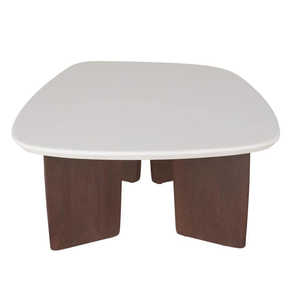 Weißer Couchtisch mit Füßen aus Akazienholz, L114cm - Maisons Du
