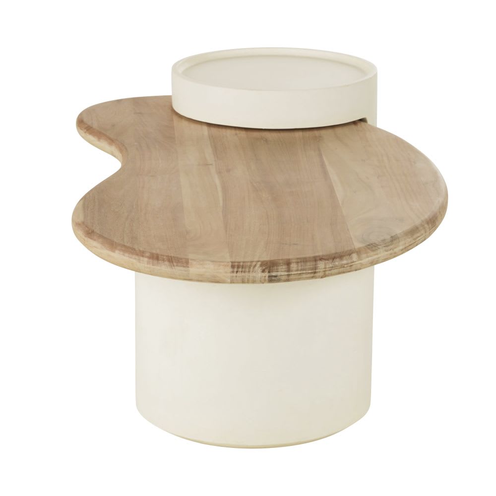 Weißer Couchtisch mit Tischplatte aus Mangoholz L125 - Maisons Du