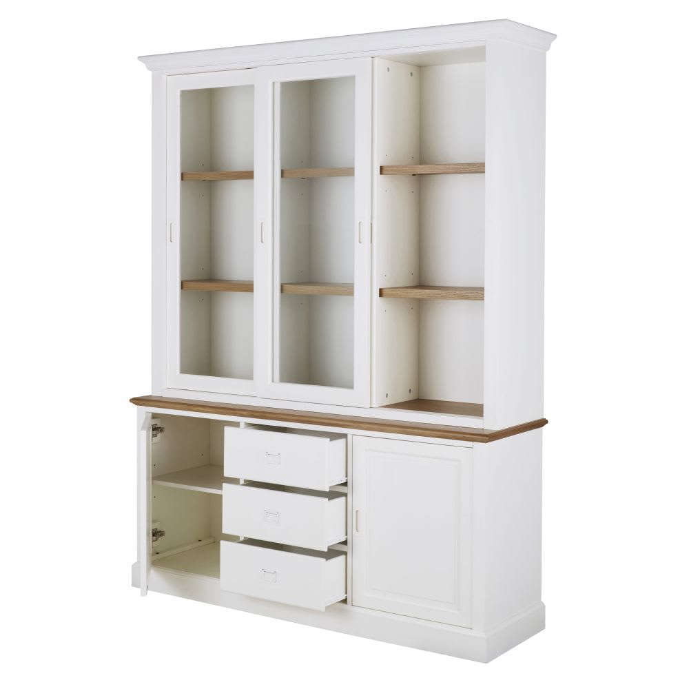 Weißer Paulownienholzschrank mit 3 Türen, 159 cm - Maisons Du