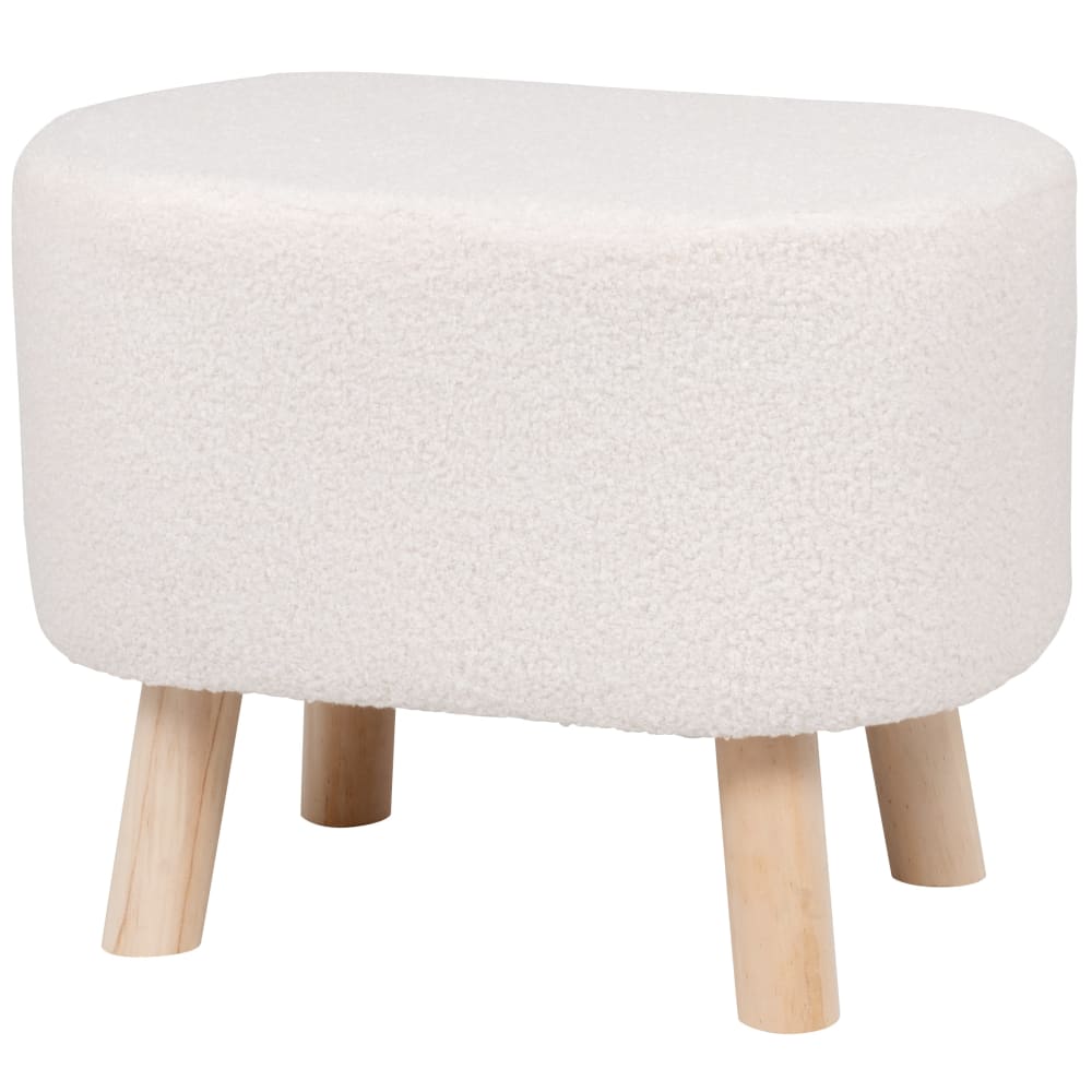 Witte kruk van polyester met beige grenenhouten poten - Maisons Du Monde