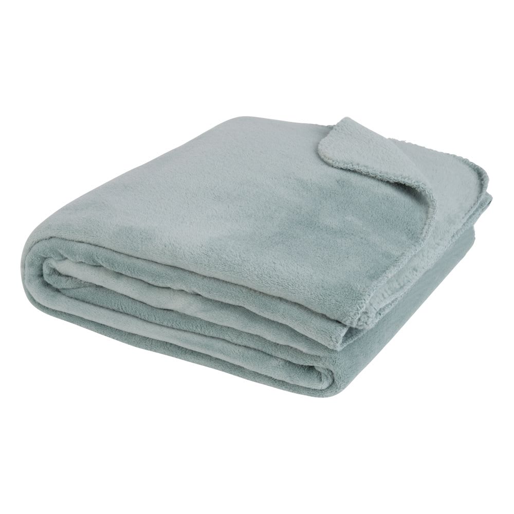 Zachte fleece deken van gerecycled polyester in celadonblauw
