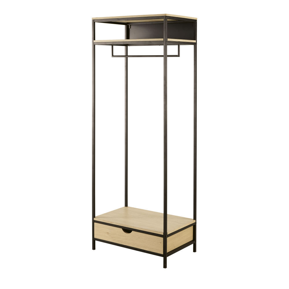 Zwarte metalen garderobe met 1 lade en 1 legplank - Maisons Du Monde