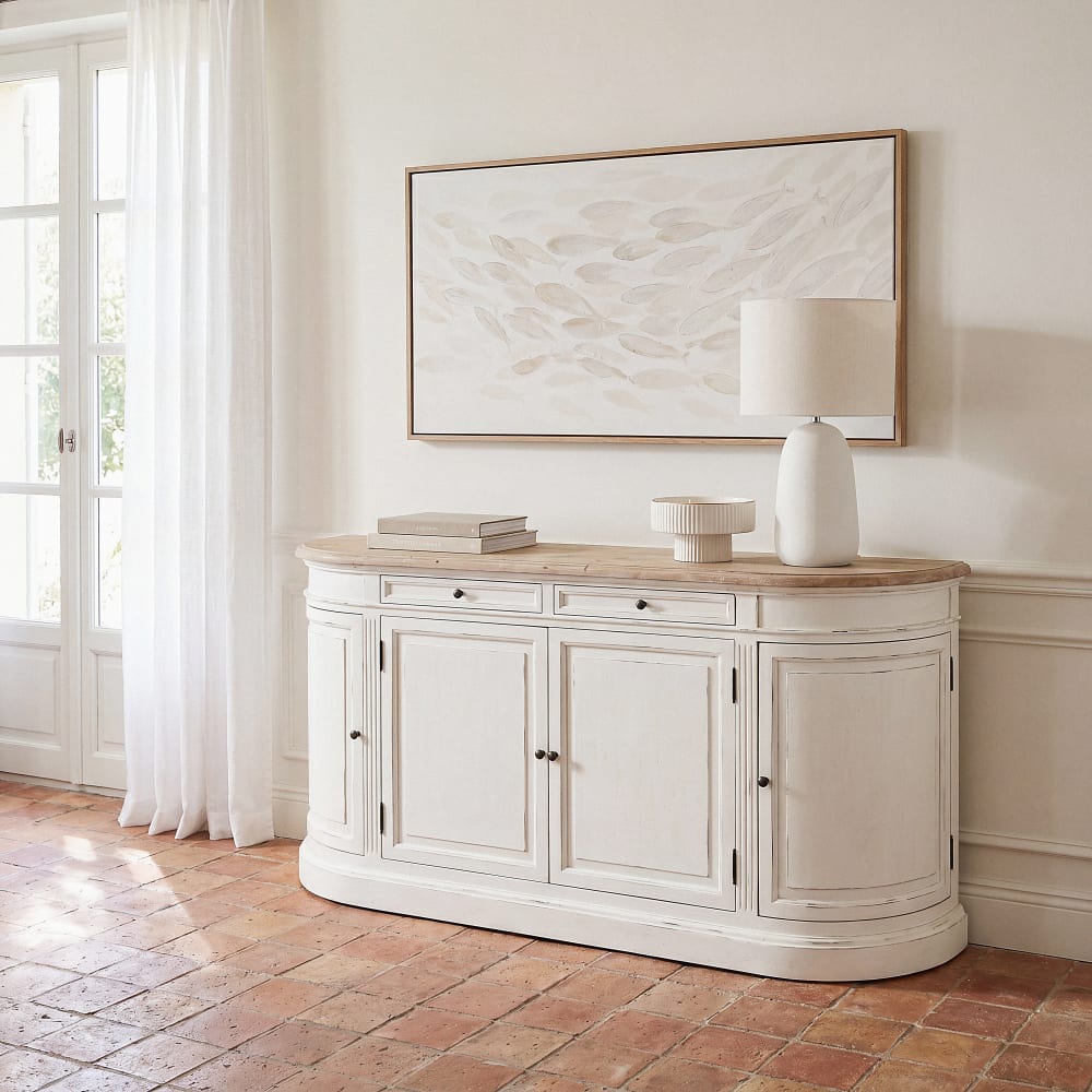 Sideboard in Elfenbeinoptik mit 4 Türen und 2 Schubladen, 190 cm breit Provence