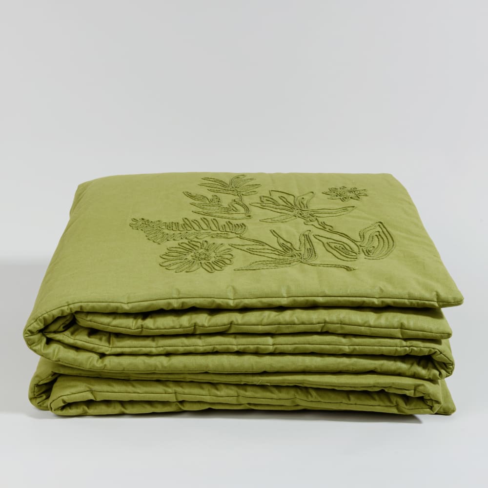 Grüne Baumwoll-Tagesdecke mit Blumenmuster, 100x200 Floreal