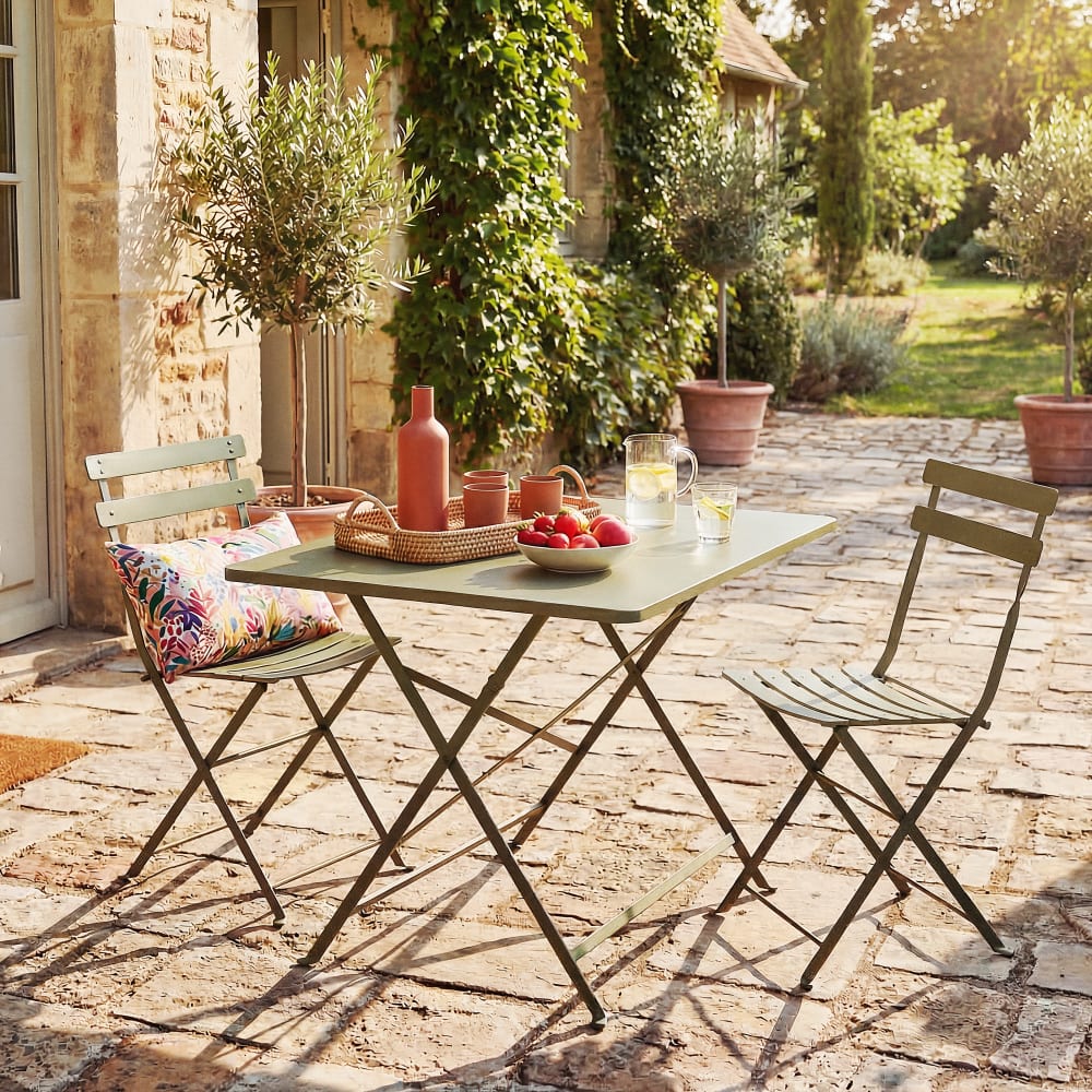 Klappbarer Gartentisch aus khakigrünem Stahl für 4 Personen, L110 Guinguette
