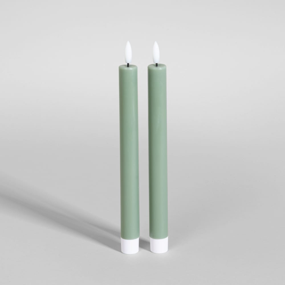 Lange LED-Kerzen aus grünem Wachs (x2)