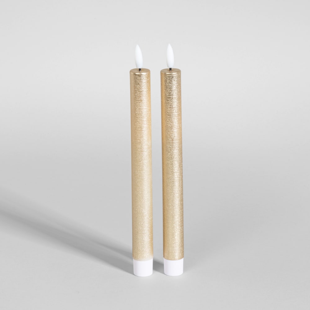 Lange LED-Kerzen aus goldenem Wachs (x2)