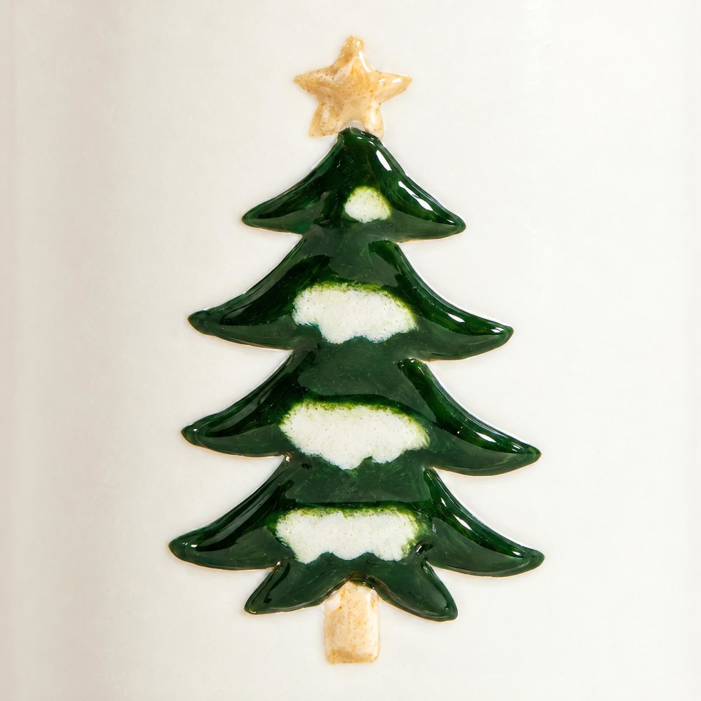 Duftende Weihnachtskerze aus Keramik mit Tannenbaummotiv, Duftrichtung „O Tannenbaum“