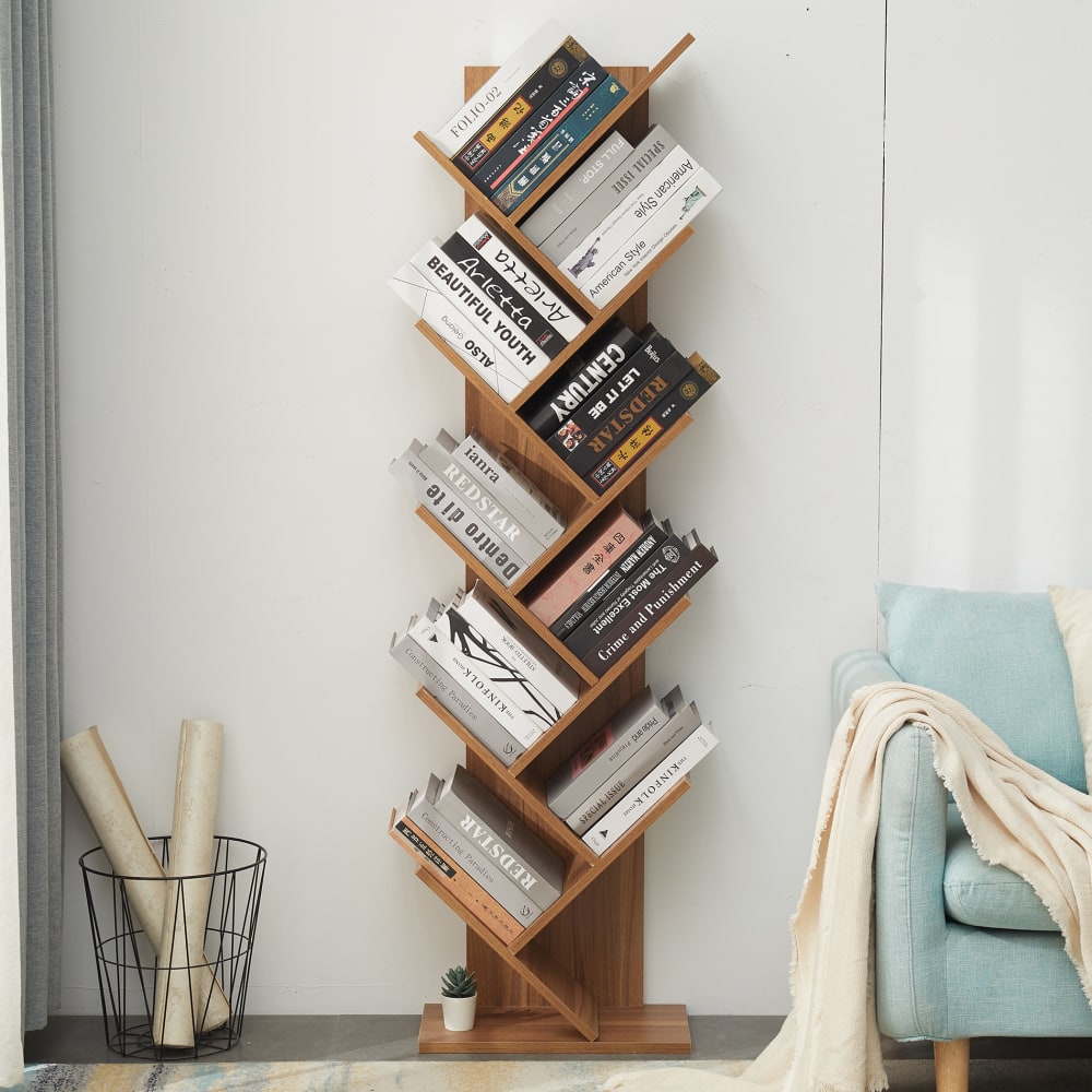 Libreria A Forma Di Albero GAOMON Con 4 Ripiani E Cassetto, Stile Retrò, Legno Marrone, 82.5x22.9x39 Cm, Per Libri E CD