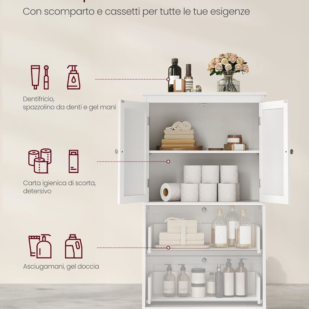 Yaheetech Mobile da Bagno Armadietto a Colonna Alto d'Angolo 60 x 31,5