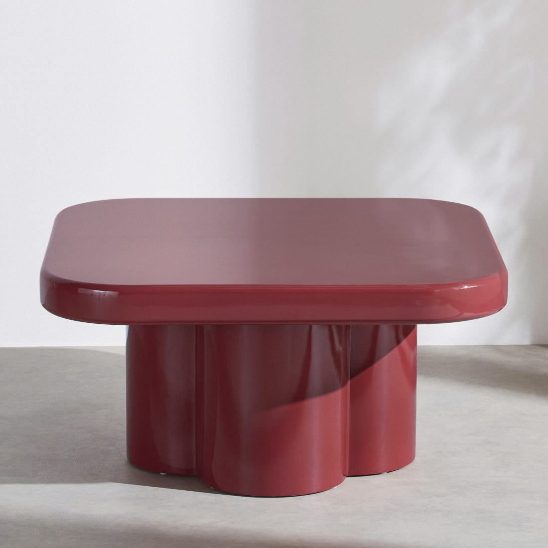 Table Basse Carrée Vintage – Verre Trempé Rouge/blanc, Pieds Inox, Recyclée