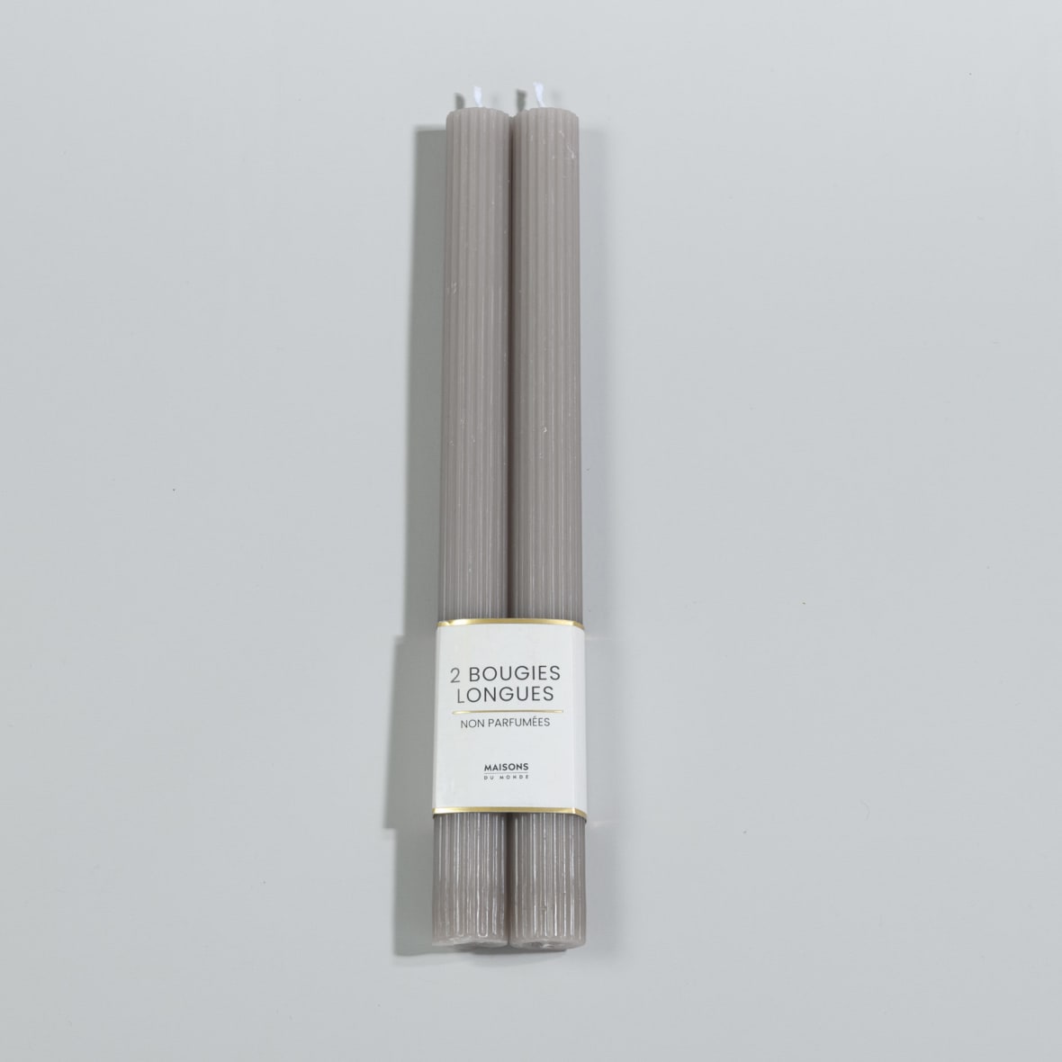 Lange, gestreifte, taupe-graue Kerzen (x2)