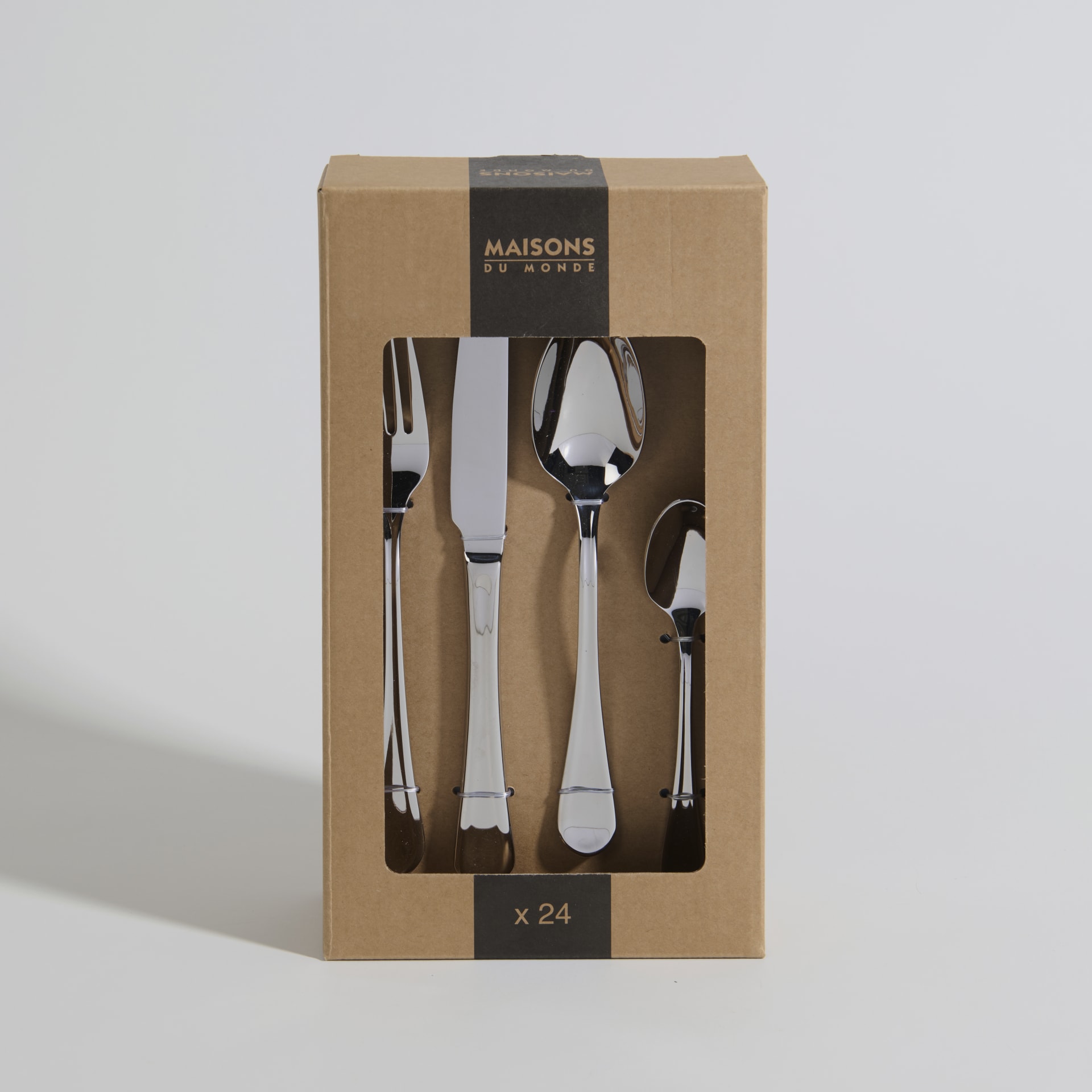 Services de table,Couverts avec manche en plaqué or et blanc,24 pièces