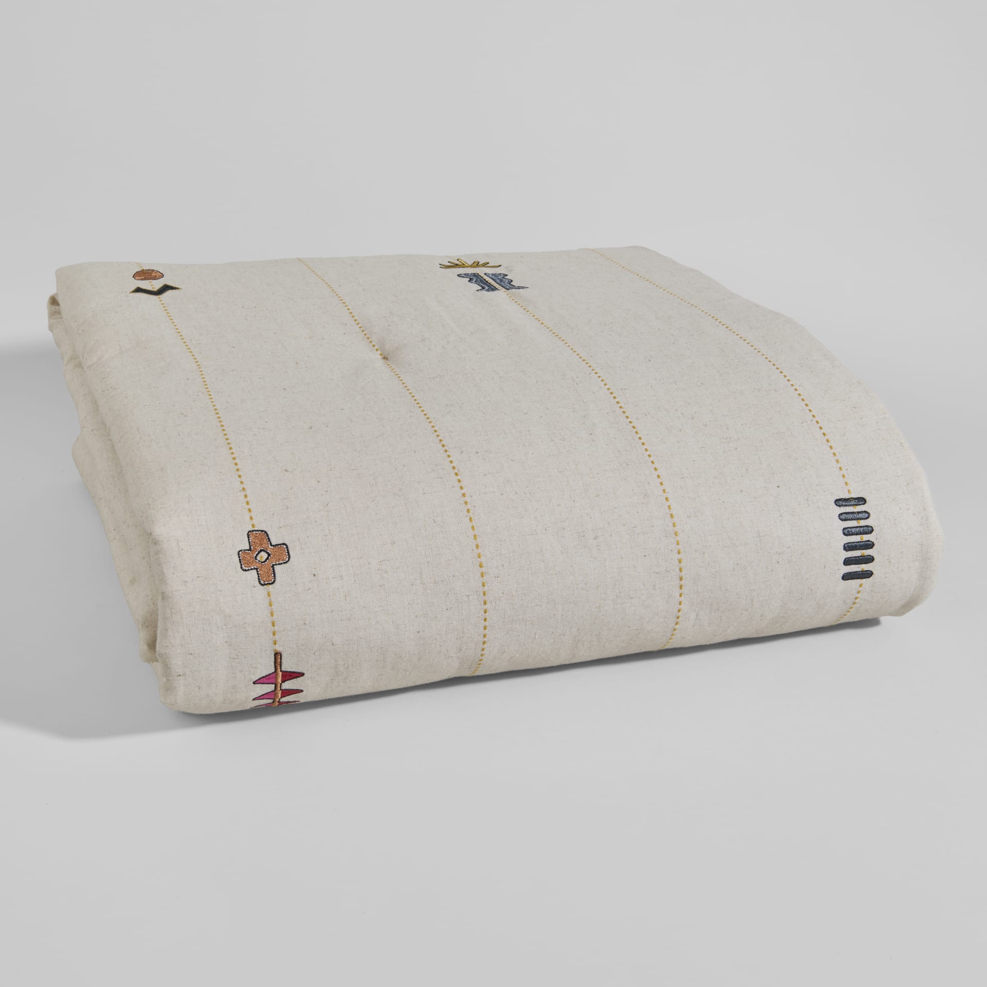 Ecrufarbene Baumwoll-Tagesdecke mit mehrfarbiger Stickerei, 100 x 200 cm Mocovi