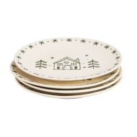 Assiettes à dessert en grès beige motifs verts (x4)-Fribourg