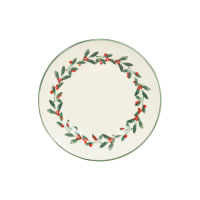 Assiette à dessert en porcelaine blanche motifs verts et rouges-Suzanne